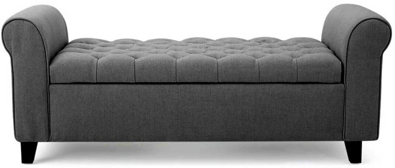 India wood mart Wooden Upholstered Storage Bench 2 Seater Sofa Couch Poufffe Storage Ottoman Solid Wood 2 Seater (Finish Color - Grey, Pre-assembled)