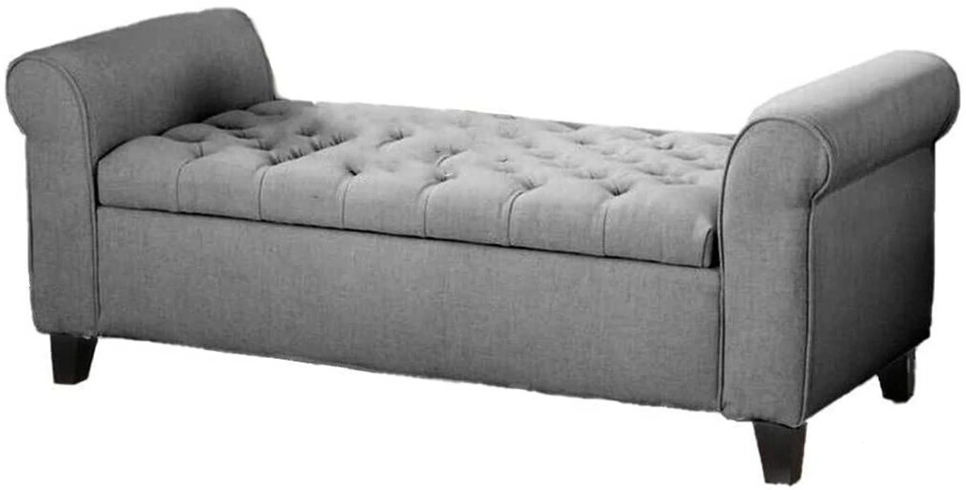 India wood mart Wooden Upholstered Storage Bench 2 Seater Sofa Couch Poufffe Storage Ottoman Solid Wood 2 Seater (Finish Color - Grey, Pre-assembled) - Image 3