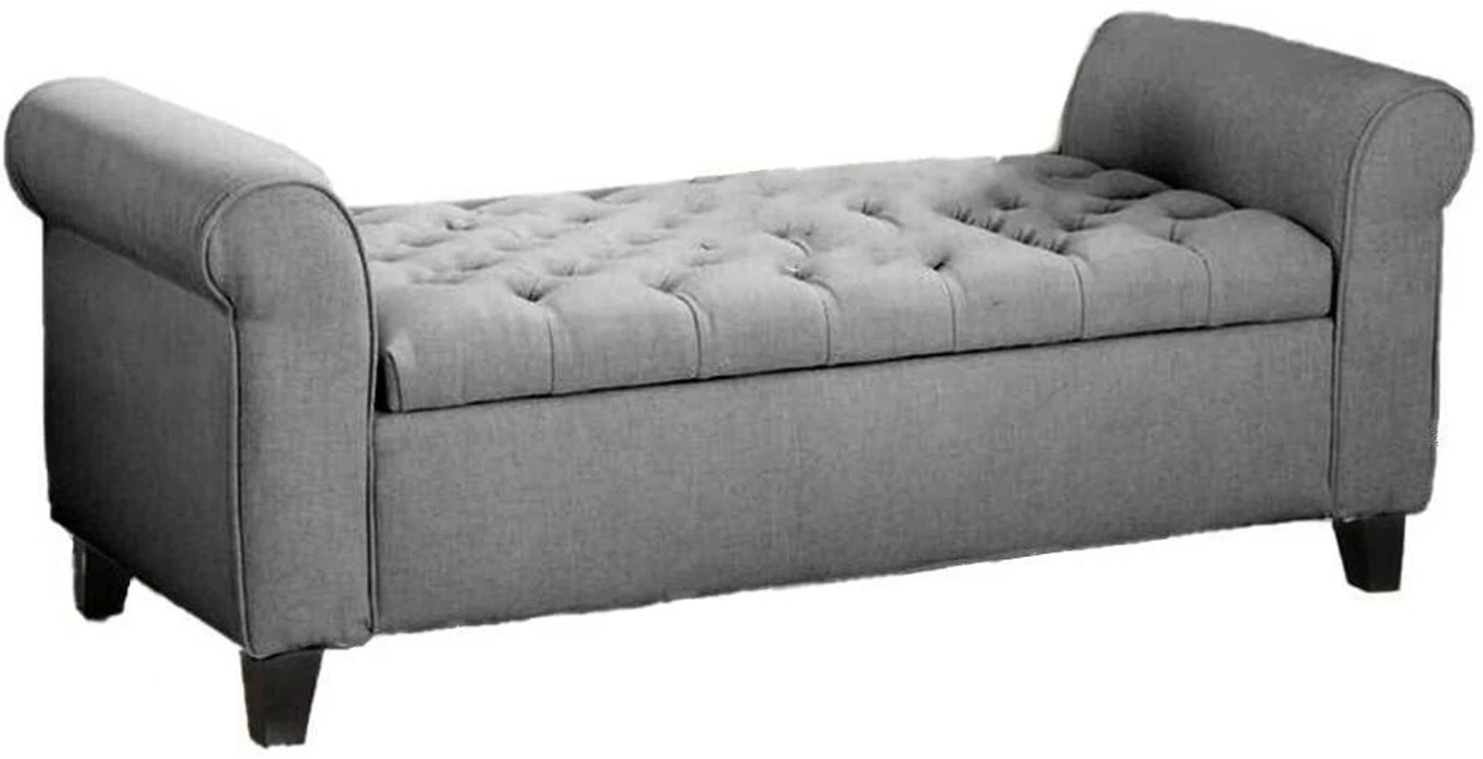 India wood mart Wooden Upholstered Storage Bench 2 Seater Sofa Couch Poufffe Storage Ottoman Solid Wood 2 Seater (Finish Color - Grey, Pre-assembled) - Image 2