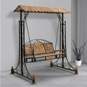 India wood mart Iron Swing Jhula for Home Garden/Porch/Balcony 2 Seater Weight Capacity 300Kgs+ Iron, Wooden Large Swing (Black, Brown, DIY(Do-It-Yourself))