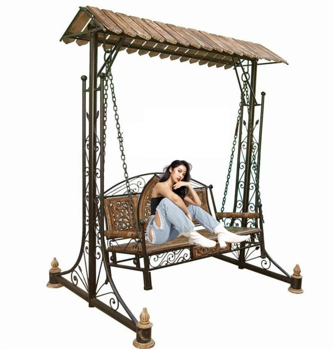 India wood mart Iron Jhoola for Garden Decor-Foldable Hammock Swing Iron, Wooden Large Swing Iron, Wooden Large Swing (Brown, Black, DIY(Do-It-Yourself)) - Image 8