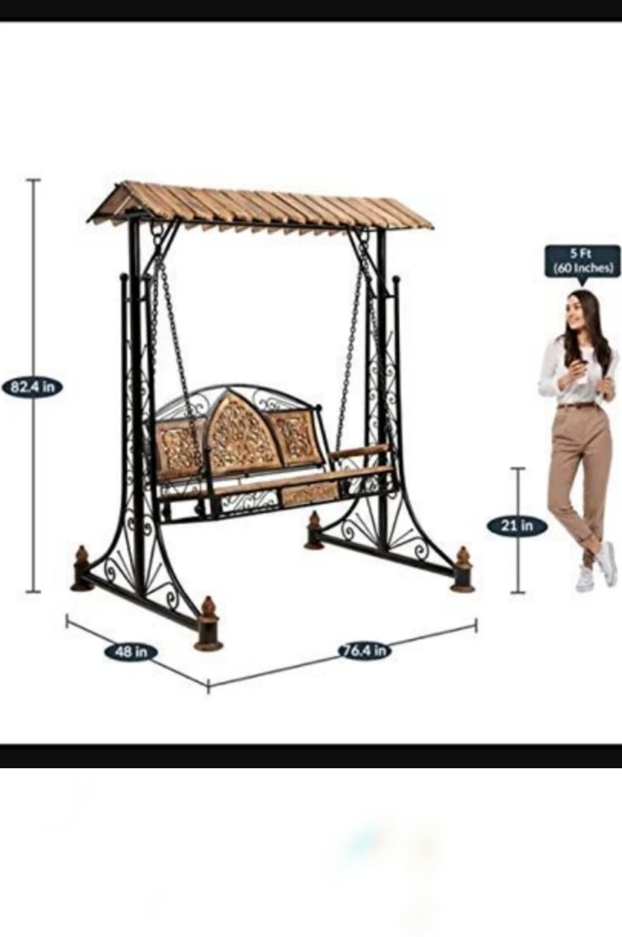 India wood mart Iron Jhoola for Garden Decor-Foldable Hammock Swing Iron, Wooden Large Swing Iron, Wooden Large Swing (Brown, Black, DIY(Do-It-Yourself)) - Image 6