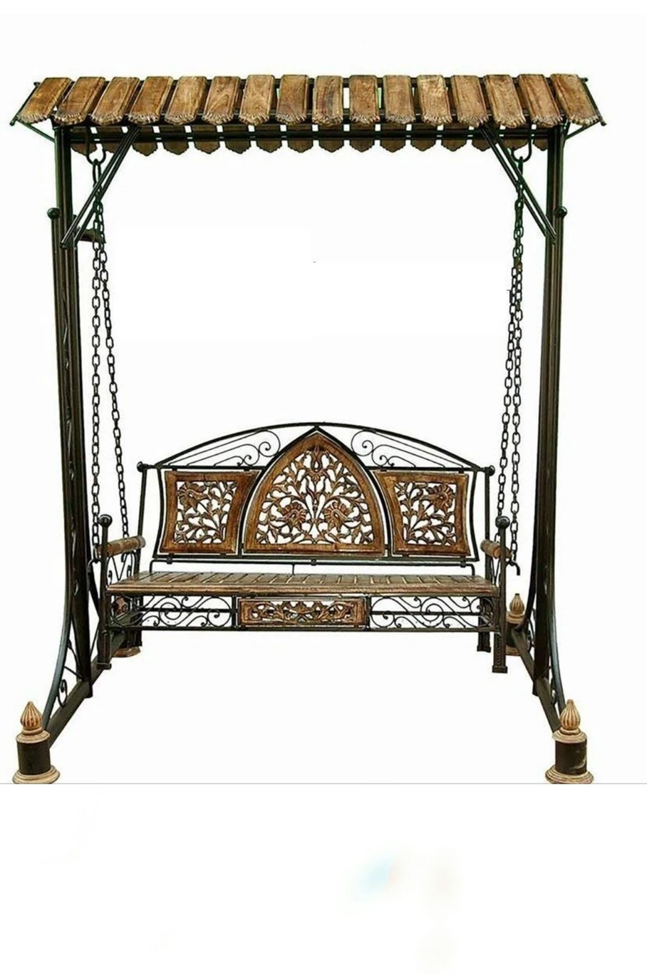 India wood mart Iron Jhoola for Garden Decor-Foldable Hammock Swing Iron, Wooden Large Swing Iron, Wooden Large Swing (Brown, Black, DIY(Do-It-Yourself))