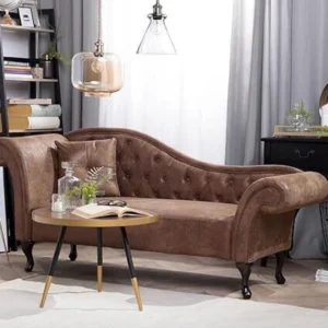 India wood mart Chesterfield Chaise Lounge Couch Button Tuffted Velvet Diwan Foam Diwan Foam Diwan (Finish Color -LIGHT BROWN, Pre-assembled)