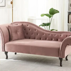 India wood mart Chesterfield Chaise Lounge Couch Button Tuffted Velvet Diwan .ROYAL Diwan Foam Diwan (Finish Color -PINK, Pre-assembled)