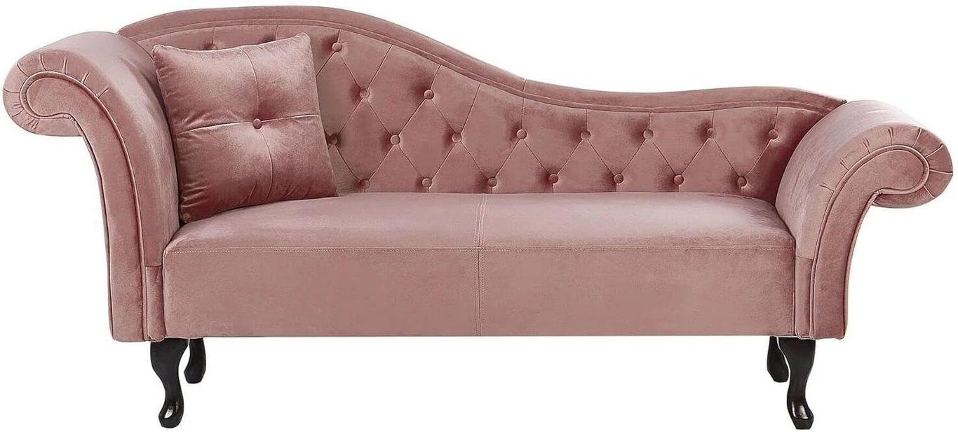 India wood mart Chesterfield Chaise Lounge Couch Button Tuffted Velvet Diwan .ROYAL Diwan Foam Diwan (Finish Color -PINK, Pre-assembled) - Image 6