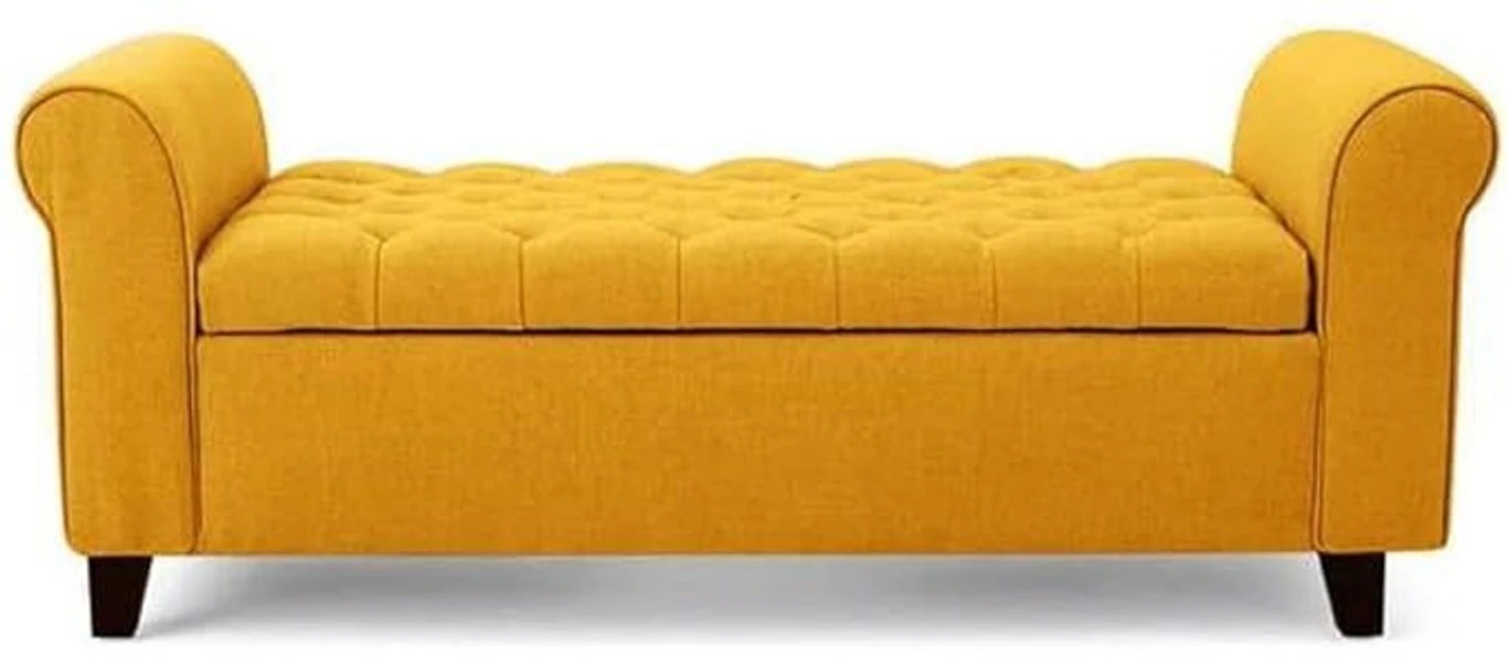 Wooden Upholstered Storage Bench 2 Seater Sofa Couch Poufffe Storage Ottoman Solid Wood 2 Seater (Finish Color - Yellow, Pre-assembled) - Image 3
