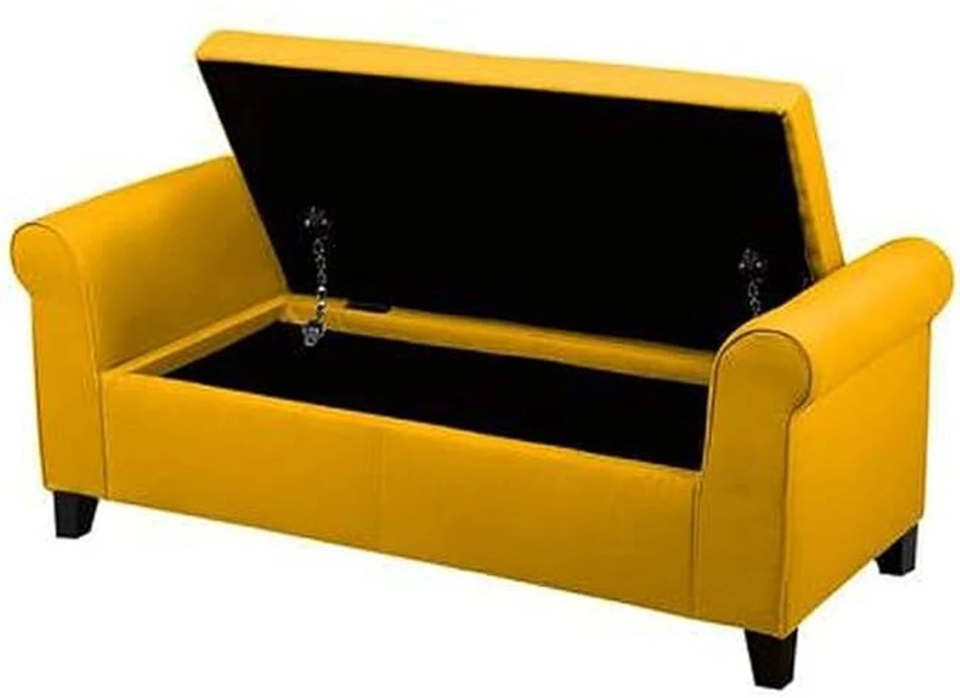 Wooden Upholstered Storage Bench 2 Seater Sofa Couch Poufffe Storage Ottoman Solid Wood 2 Seater (Finish Color - Yellow, Pre-assembled) - Image 5