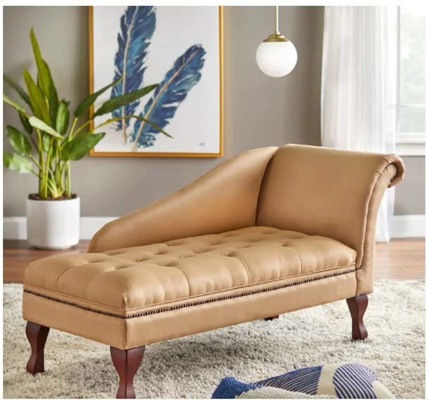 India wood mart Sheesham Wood Tantric Chaise Loung Chair, Yoga Chaise Lounge,Chaise luxury Sofa Engineered Wood Diwan (Finish Color -Cream, Pre-assembled) - Image 5
