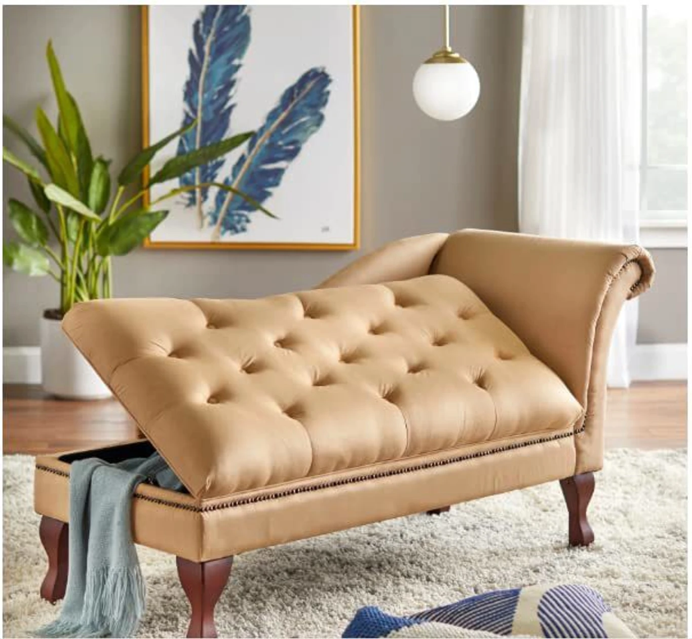 India wood mart Sheesham Wood Tantric Chaise Loung Chair, Yoga Chaise Lounge,Chaise luxury Sofa Engineered Wood Diwan (Finish Color -Cream, Pre-assembled) - Image 6