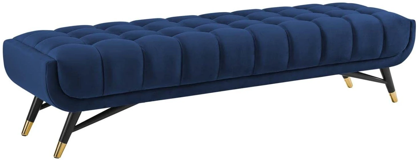 Modern Velvet Fabric Upholstered Tufted Accent Bench. Solid Wood 3 Seater (Finish Color - Blue, Pre-assembled) - Image 3