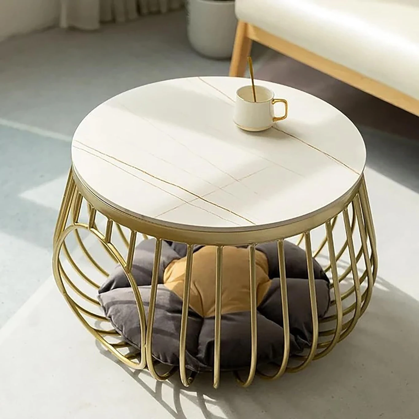 Golden Coffee Table Nesting Table Set of Two Center Table Metal Coffee Table (Finish Color - WHITE, Pre-assembled)