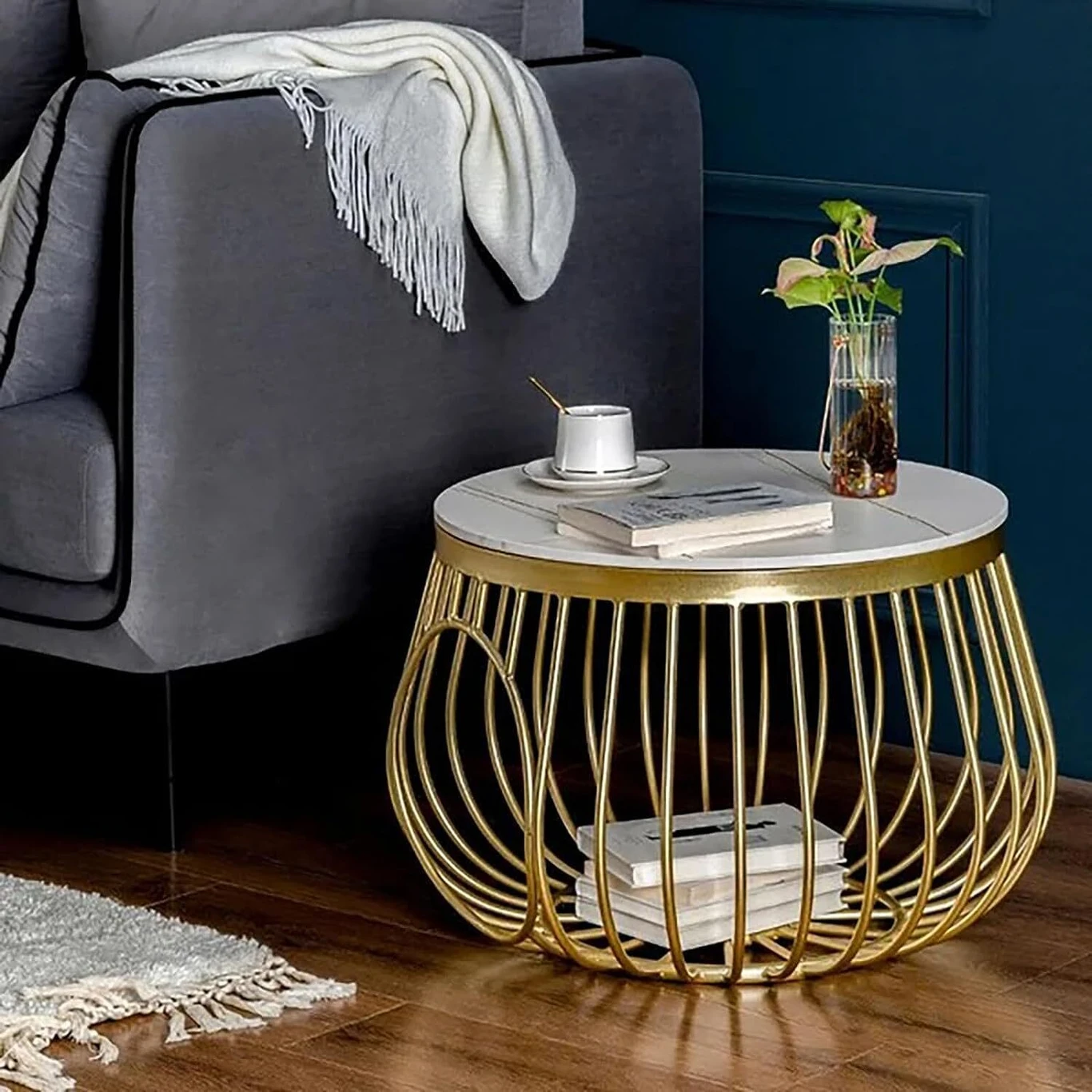 Golden Coffee Table Nesting Table Set of Two Center Table Metal Coffee Table (Finish Color - WHITE, Pre-assembled) - Image 2