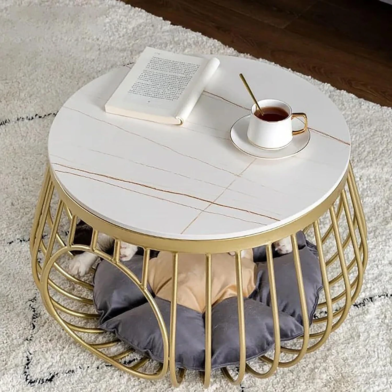 Golden Coffee Table Nesting Table Set of Two Center Table Metal Coffee Table (Finish Color - WHITE, Pre-assembled) - Image 4