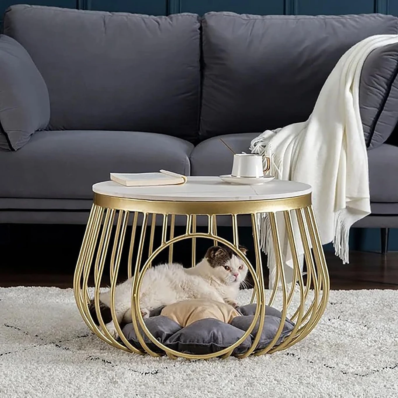 Golden Coffee Table Nesting Table Set of Two Center Table Metal Coffee Table (Finish Color - WHITE, Pre-assembled) - Image 3