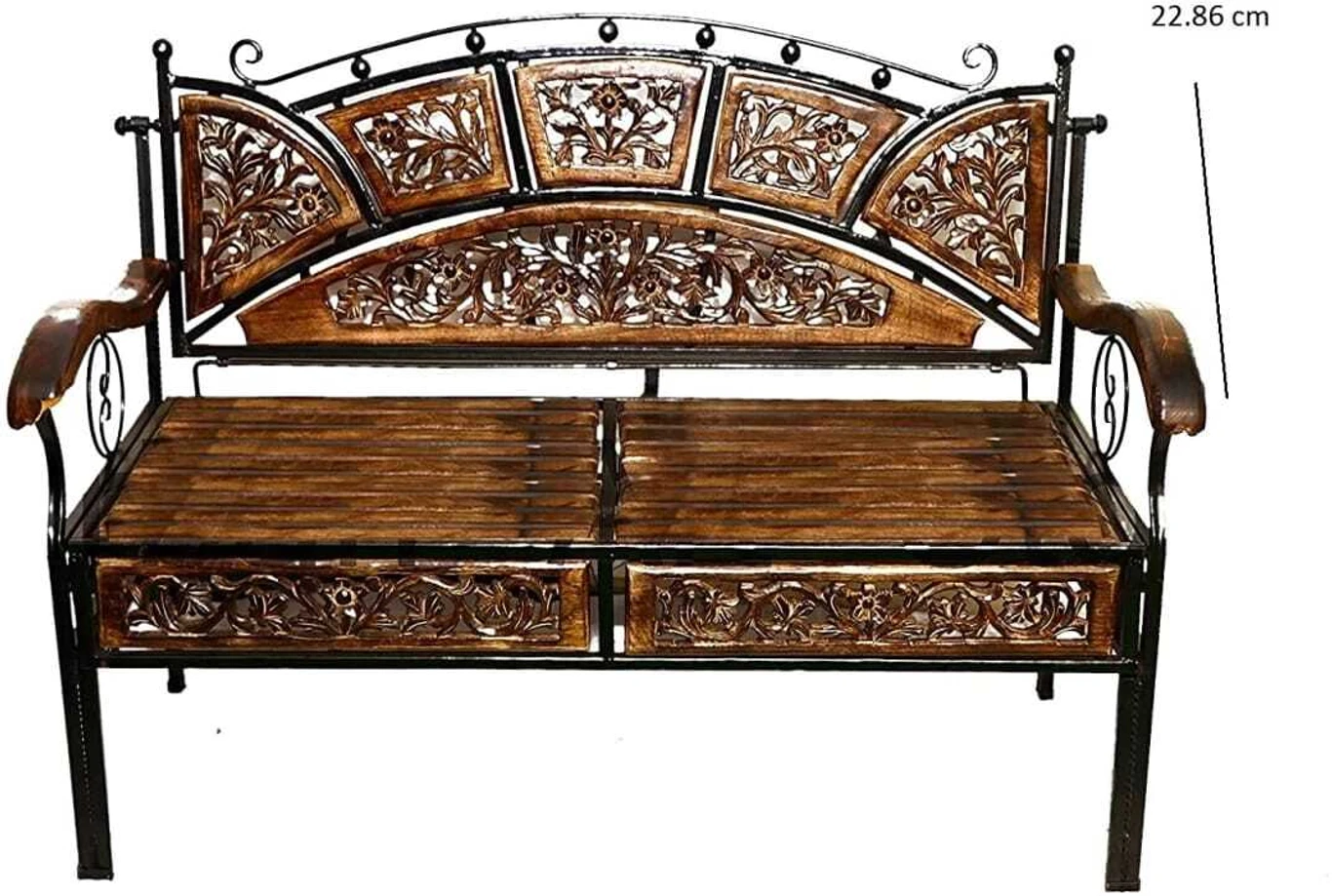 Wood & Wrought Iron Sofa Set with center table Metal 4 Seater Dining Set (Finish Color -BROWN / BLACK, Pre-assembled) - Image 7