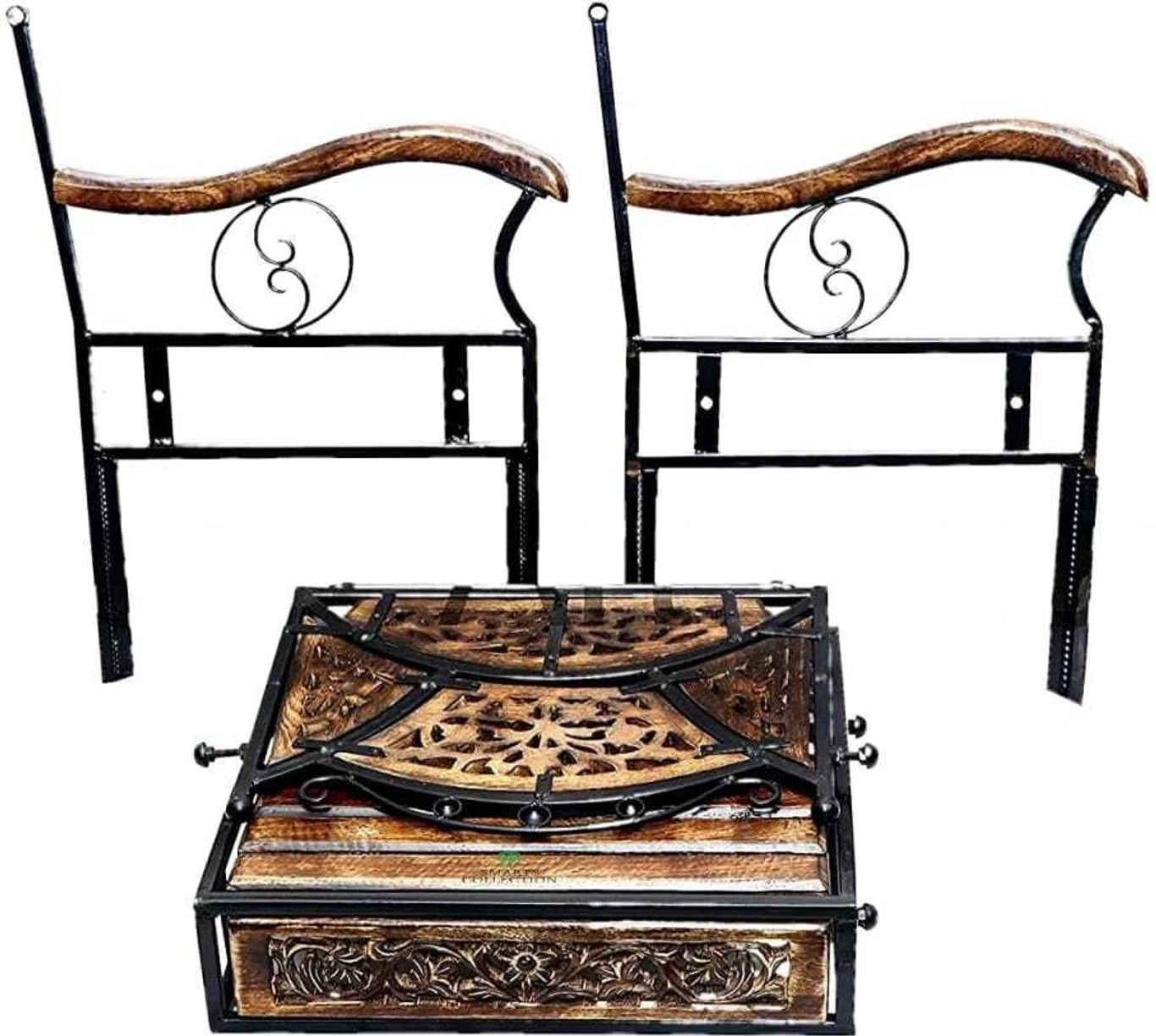 Wood & Wrought Iron Sofa Set with center table Metal 4 Seater Dining Set (Finish Color -BROWN / BLACK, Pre-assembled) - Image 5