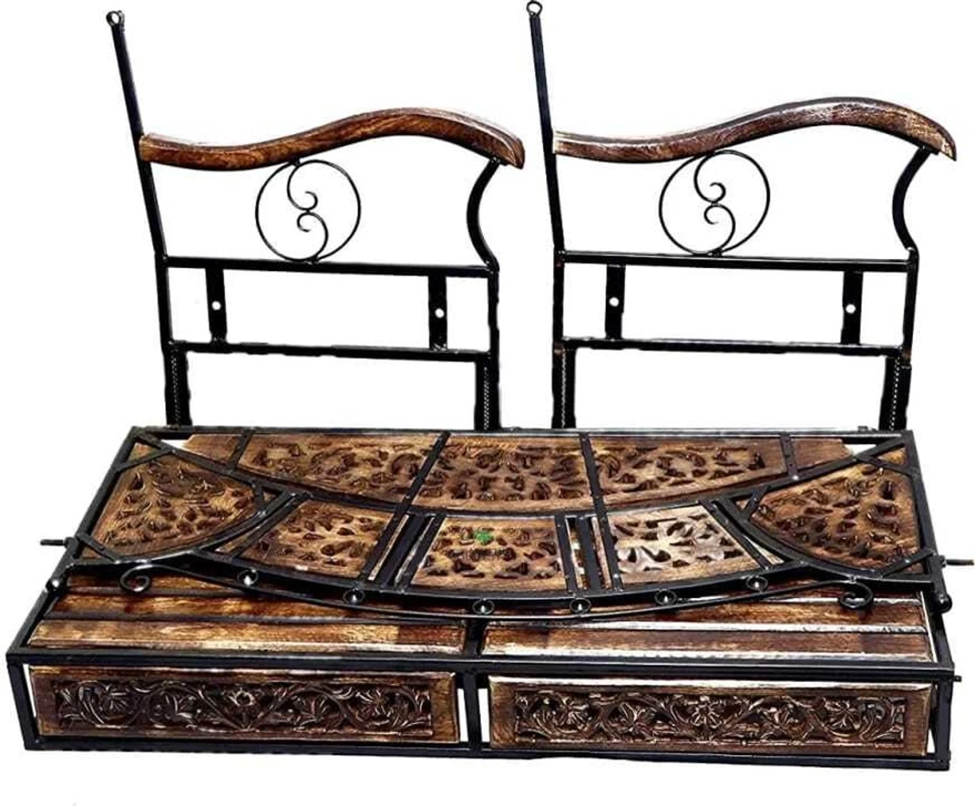 Wood & Wrought Iron Sofa Set with center table Metal 4 Seater Dining Set (Finish Color -BROWN / BLACK, Pre-assembled) - Image 6