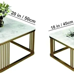 Iron Frame Square 20"x20" Coffee Table/Nesting Table. Engineered Wood Coffee Table (Finish Color - GOLD-WHITE/WHITE, Pre-assembled)