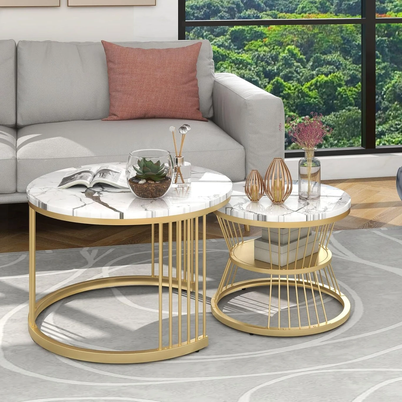 Nesting Table Set of Two Coffee Tables Living Room Furniture Storage Engineered Wood Nesting Table (Finish Color - WHITE, Set of - 2, Pre-assembled) - Image 6