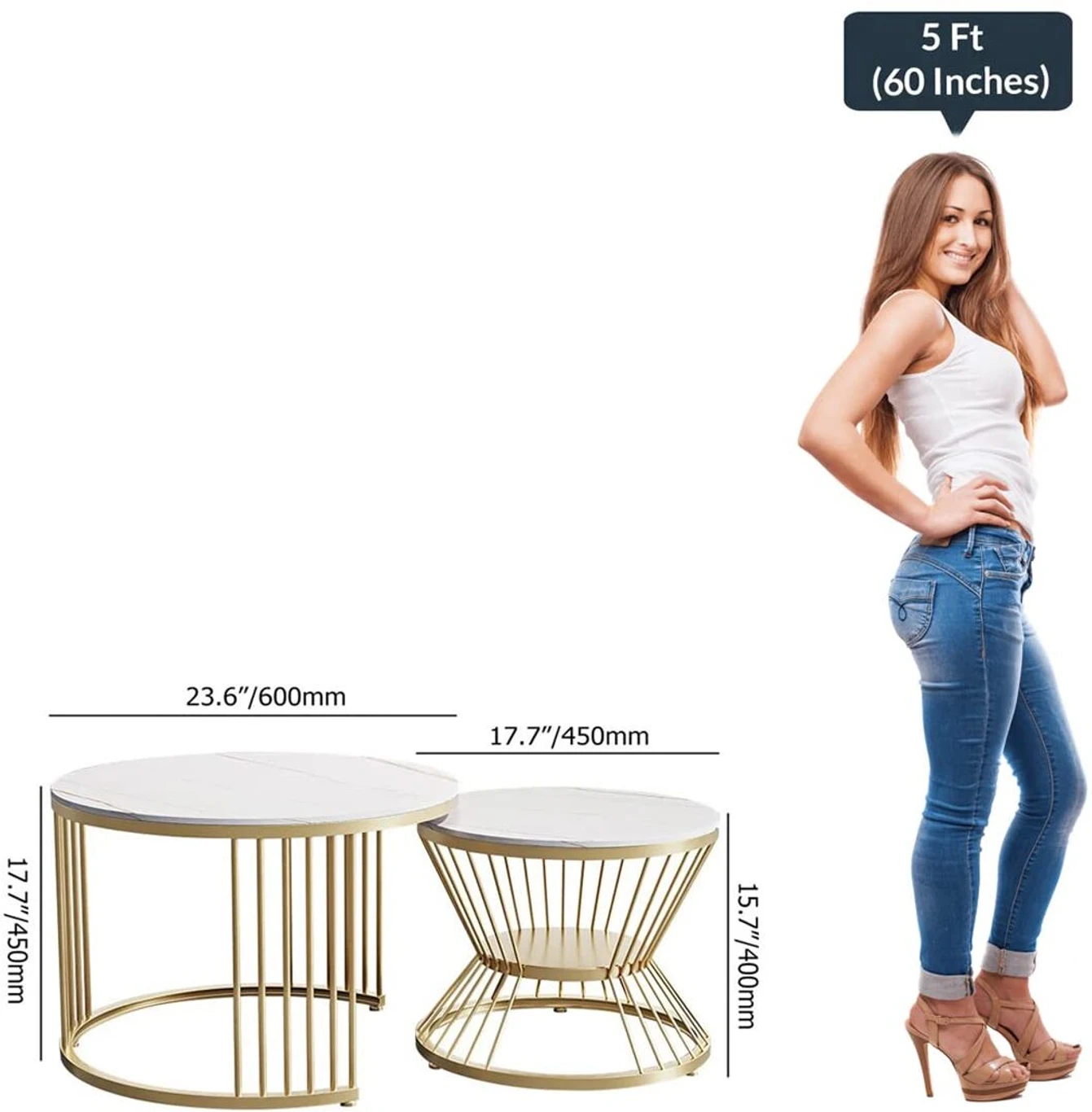 Nesting Table Set of Two Coffee Tables Living Room Furniture Storage Engineered Wood Nesting Table (Finish Color - WHITE, Set of - 2, Pre-assembled) - Image 2