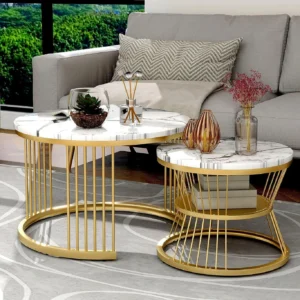 Nesting Table Set of Two Coffee Tables Living Room Furniture Storage Engineered Wood Nesting Table (Finish Color - WHITE, Set of - 2, Pre-assembled)