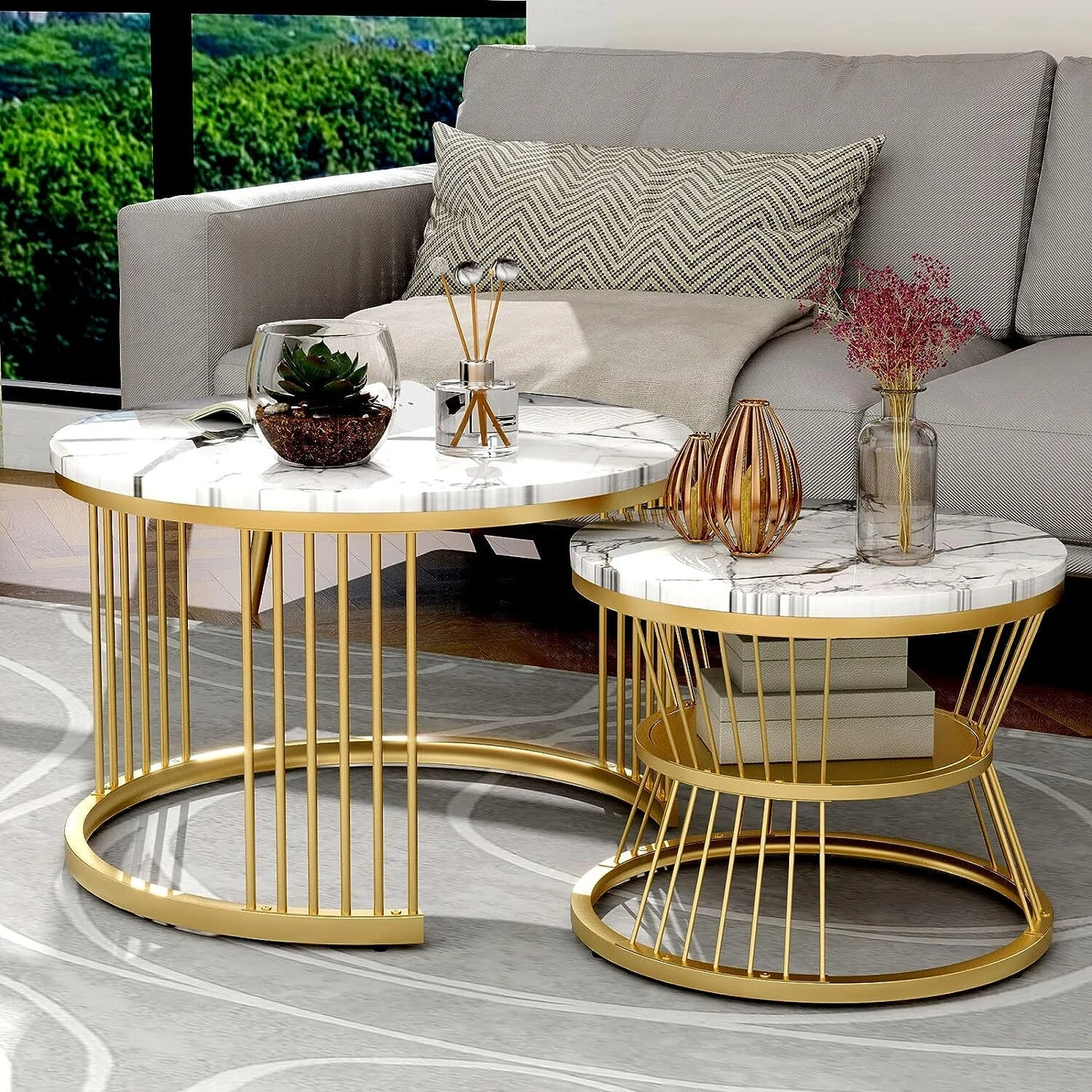 Nesting Table Set of Two Coffee Tables Living Room Furniture Storage Engineered Wood Nesting Table (Finish Color - WHITE, Set of - 2, Pre-assembled)