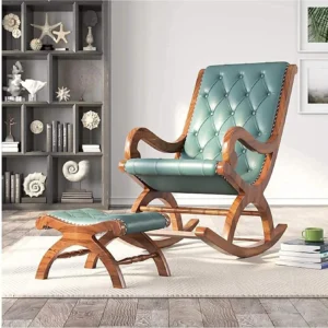 Balcony Rocking Chair Recliner Adults Lazy Sofa Wooden Easy Chair Color Brown Engineered Wood 1 Seater Rocking Chairs (Finish Color - Grey, Pre-assembled)