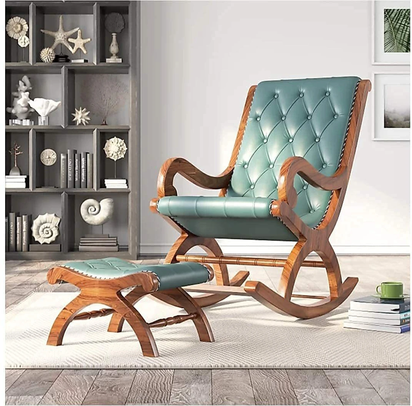 Balcony Rocking Chair Recliner Adults Lazy Sofa Wooden Easy Chair Color Brown Engineered Wood 1 Seater Rocking Chairs (Finish Color - Grey, Pre-assembled)