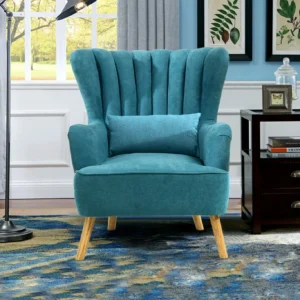 India wood mart Wing Chair for Living Room Bedroom High Back Arm Chair Single Seater Sofa Engineered Wood Living Room Chair (Finish Color - BLUE, Pre-assembled)