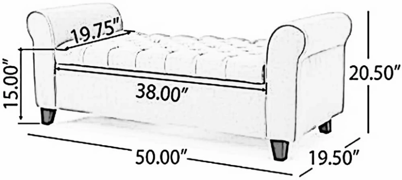 Wooden Upholstered Storage Bench 2 Seater Sofa Couch Poufffe Storage Ottoman Solid Wood 2 Seater (Finish Color - Yellow, Pre-assembled) - Image 4