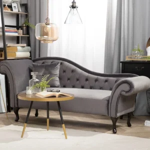 India wood mart Chesterfield Chaise Lounge Couch Button Tuffted Velvet Diwan . Foam Diwan (Finish Color -GREY, Pre-assembled)