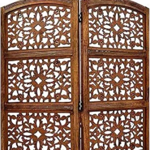 Solid Wood Decorative Screen Partition (Floor Standing, Finish Color - Brown, 2, Pre-assembled)