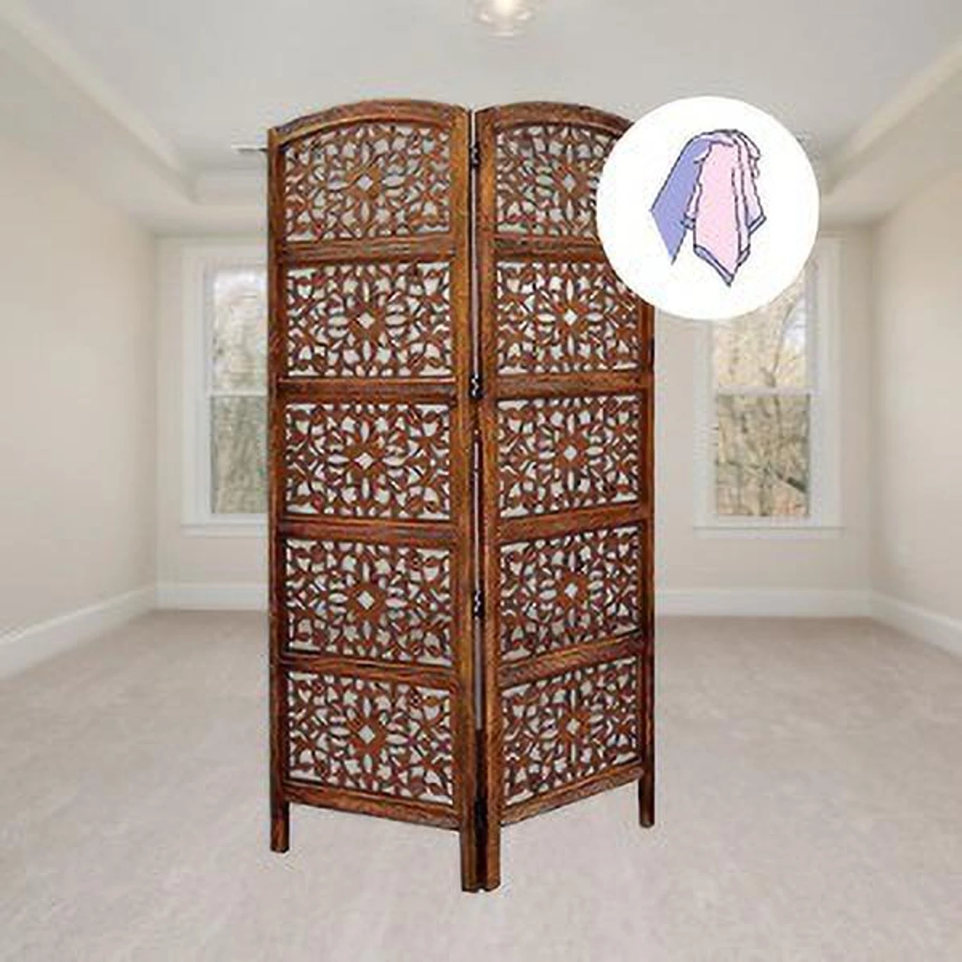 Solid Wood Decorative Screen Partition (Floor Standing, Finish Color - Brown, 2, Pre-assembled) - Image 3