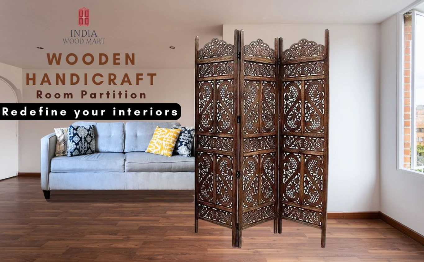 Wooden Room Partition/Screen/Room Divider Handicrafts Pattern (3) Panel Solid Wood Decorative Screen Partition (Floor Standing, Finish Color - Brown, 3, Pre-assembled) - Image 2