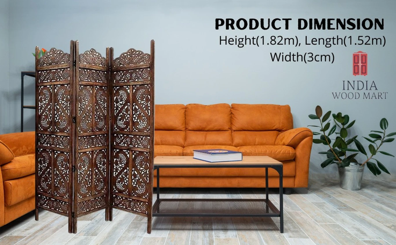 Wooden Room Partition/Screen/Room Divider Handicrafts Pattern (3) Panel Solid Wood Decorative Screen Partition (Floor Standing, Finish Color - Brown, 3, Pre-assembled) - Image 7