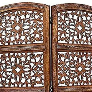 Wooden Room Partition | 3 Panel Room Divider Partition Solid Wood Decorative Screen Partition (Floor Standing, Finish Color - Brown, 3, Pre-assembled)