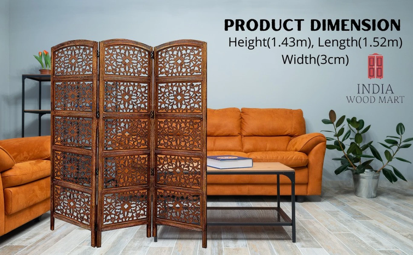 Wooden Room Partition | 3 Panel Room Divider Partition Solid Wood Decorative Screen Partition (Floor Standing, Finish Color - Brown, 3, Pre-assembled) - Image 2