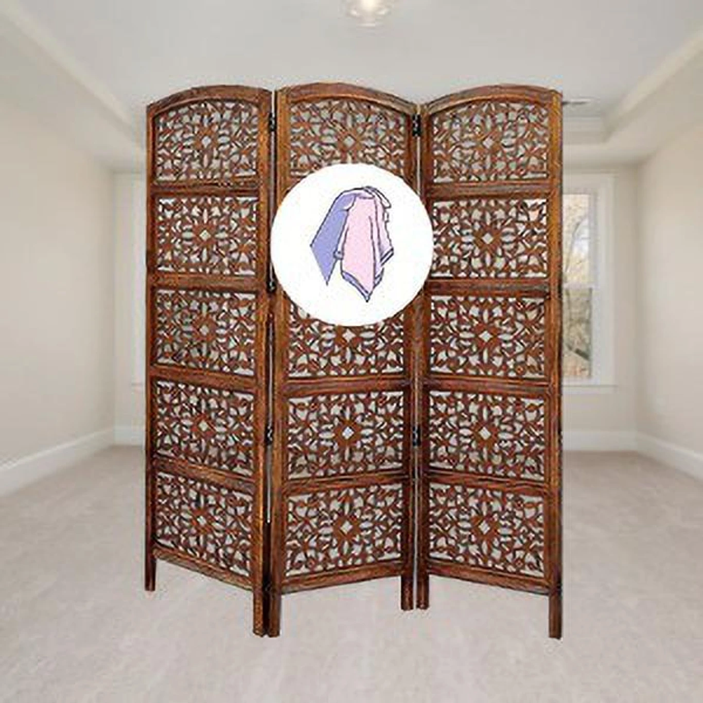 Wooden Room Partition | 3 Panel Room Divider Partition Solid Wood Decorative Screen Partition (Floor Standing, Finish Color - Brown, 3, Pre-assembled) - Image 5