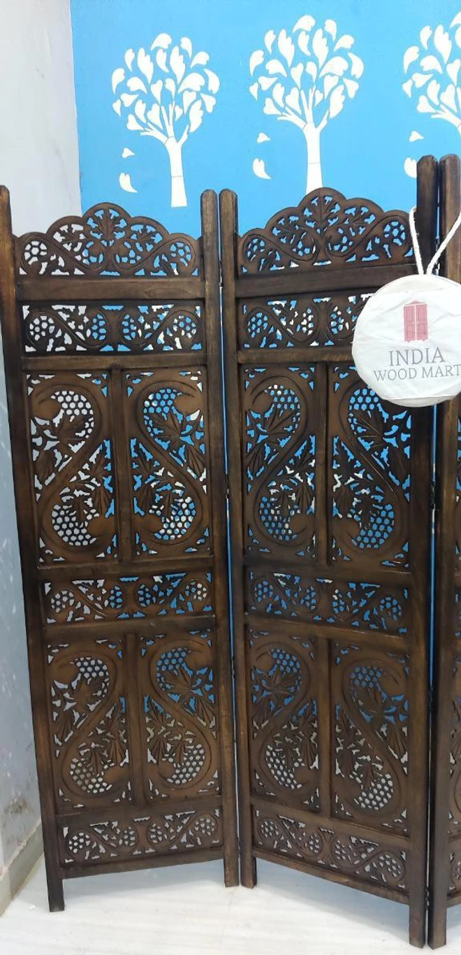 Wooden Room Partition/Screen/Room Divider/Handicrafts (4) Panel Solid Wood Decorative Screen Partition (Floor Standing, Finish Color - Brown, 4, Pre-assembled) - Image 3
