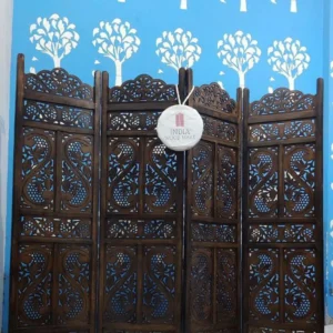 Wooden Room Partition/Screen/Room Divider/Handicrafts (4) Panel Solid Wood Decorative Screen Partition (Floor Standing, Finish Color - Brown, 4, Pre-assembled)