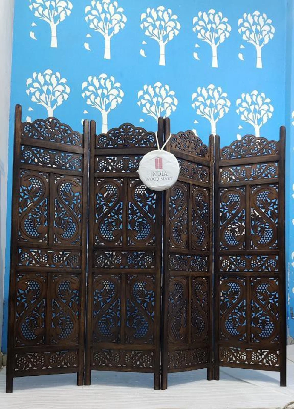 Wooden Room Partition/Screen/Room Divider/Handicrafts (4) Panel Solid Wood Decorative Screen Partition (Floor Standing, Finish Color - Brown, 4, Pre-assembled)