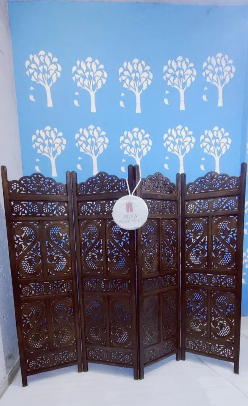 Wooden Room Partition/Screen/Room Divider/Handicrafts (4) Panel Solid Wood Decorative Screen Partition (Floor Standing, Finish Color - Brown, 4, Pre-assembled) - Image 4