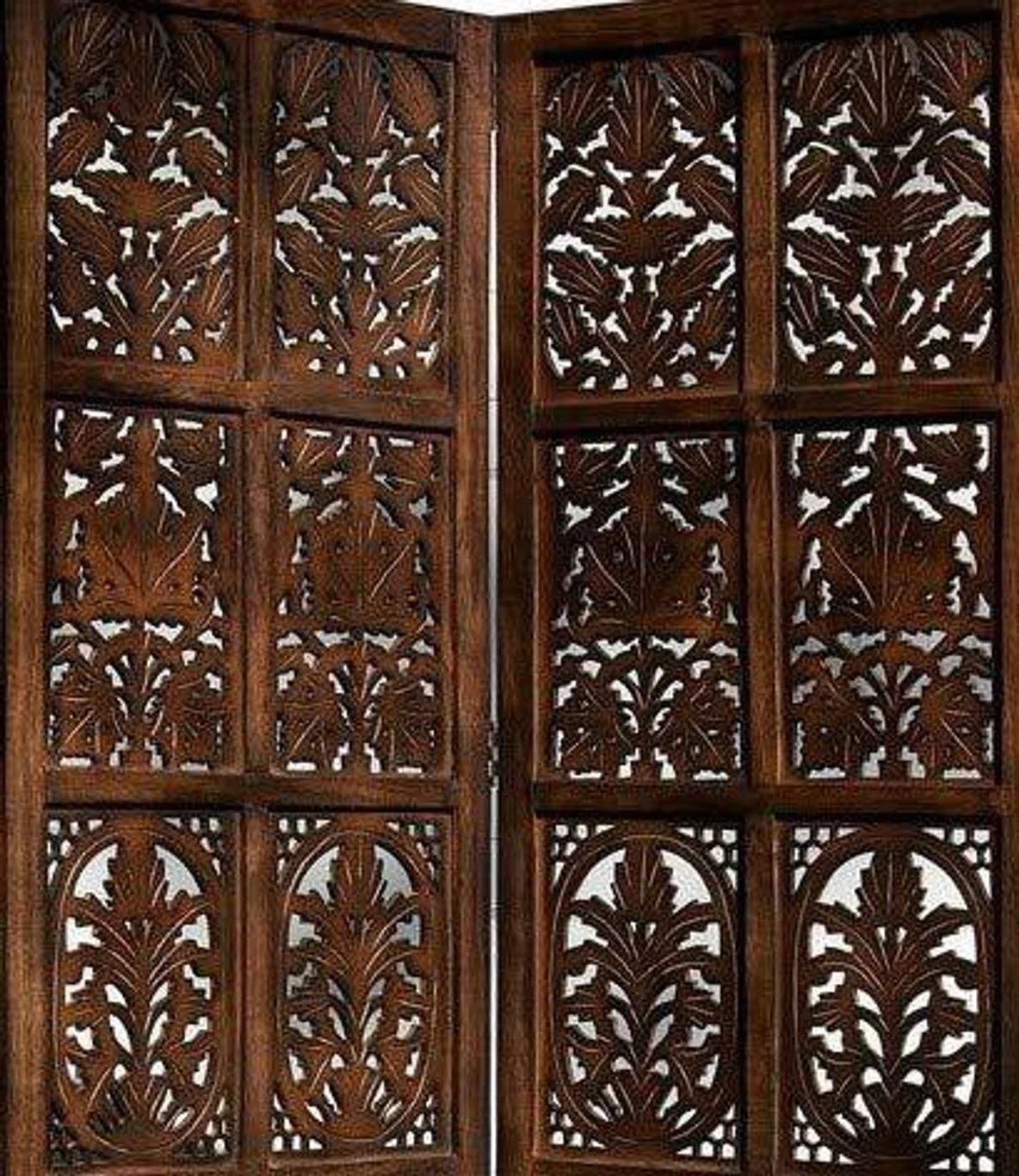 Beautiful Wooden Room Partition/Handicrafts Pattern (4) Panel Solid Wood Decorative Screen Partition (Floor Standing, Finish Color - Brown, 4, Pre-assembled) - Image 4