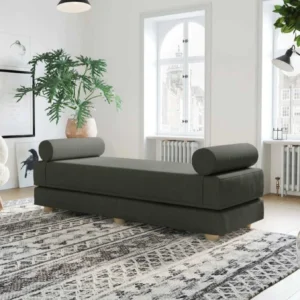Daybed/Fold-Out Sleeper, Queen-Size Mattress Solid Wood Queen Bed Solid Wood Queen Bed, 203 cm x 74 cm (6.66 ft x 2.43 ft) (Finish Color - CHARCOAL, (Mattress Included), Delivery Condition - Pre-assembled)