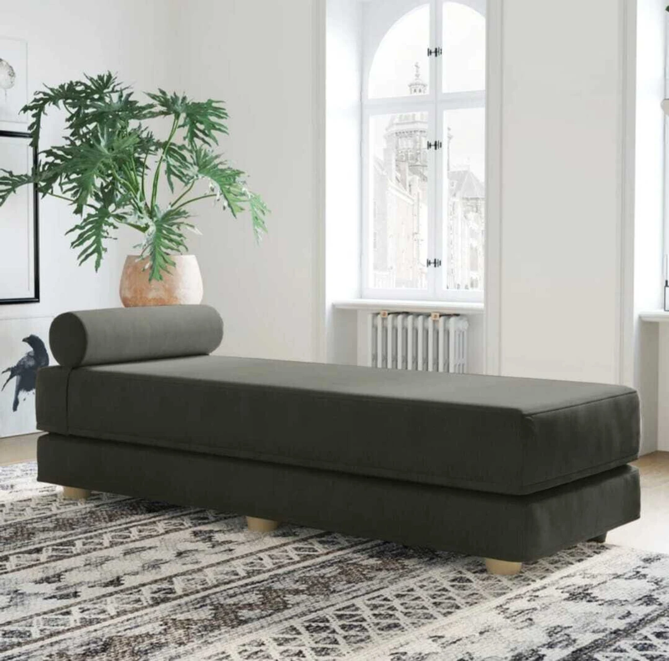 Daybed/Fold-Out Sleeper, Queen-Size Mattress Solid Wood Queen Bed Solid Wood Queen Bed, 203 cm x 74 cm (6.66 ft x 2.43 ft) (Finish Color - CHARCOAL, (Mattress Included), Delivery Condition - Pre-assembled) - Image 4