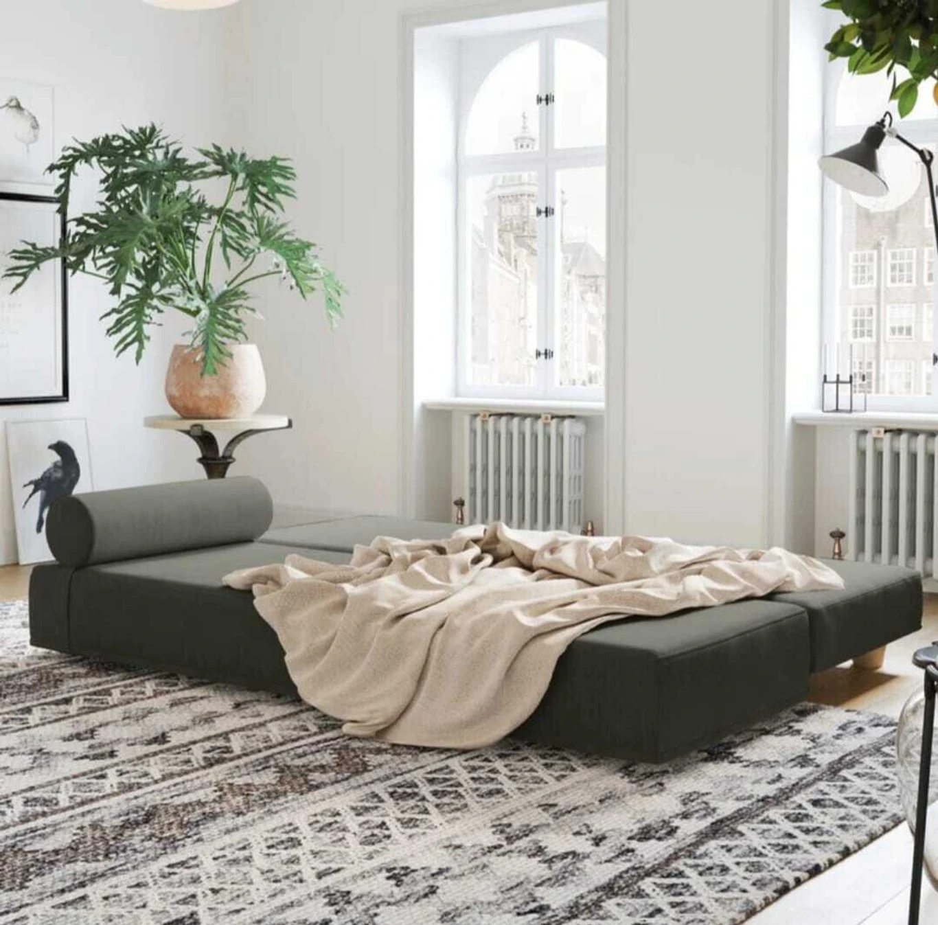 Daybed/Fold-Out Sleeper, Queen-Size Mattress Solid Wood Queen Bed Solid Wood Queen Bed, 203 cm x 74 cm (6.66 ft x 2.43 ft) (Finish Color - CHARCOAL, (Mattress Included), Delivery Condition - Pre-assembled) - Image 5