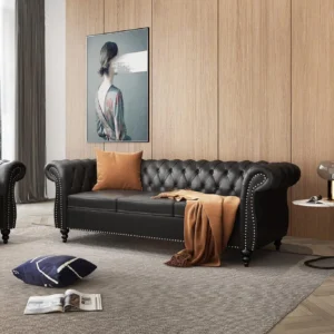 Soul Light Art Modern Sofa,Rolled Arm Sofa for Living Room,Bedroom,Office,Apartment,Small Space Leatherette 3 Seater Sofa (Finish Color - Black, Pre-assembled)
