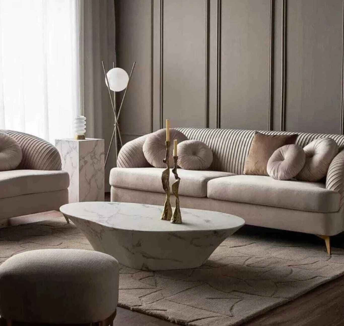 3-Seater Velvet Sofa Fabric 3 Seater Sofa Fabric 3 Seater Sofa (Finish Color - BEIGE, Pre-assembled) - Image 4