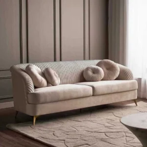 3-Seater Velvet Sofa Fabric 3 Seater Sofa Fabric 3 Seater  Sofa (Finish Color - BEIGE, Pre-assembled)